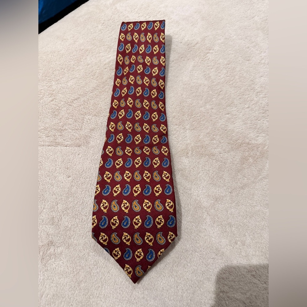 Vintage Fendi Burgundy Paisley Silk Tie with Blue and Gold Accents